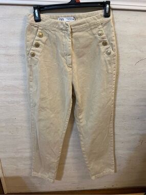 Zara High-Rise Sailor Cream Gold Button Detail Pants